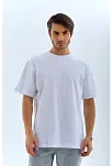 Unisex Oversize Düz Bisiklet Yaka T-shirt - Beyaz