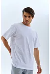 Unisex Oversize Düz Bisiklet Yaka T-shirt - Beyaz