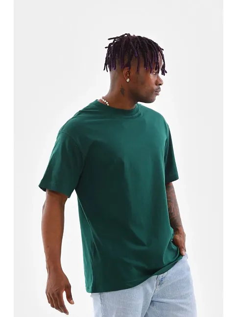 Erkek  Düz Bisiklet Yaka T-shirt - Koyu Yeşili