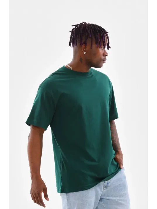 Erkek  Düz Bisiklet Yaka T-shirt - Koyu Yeşili