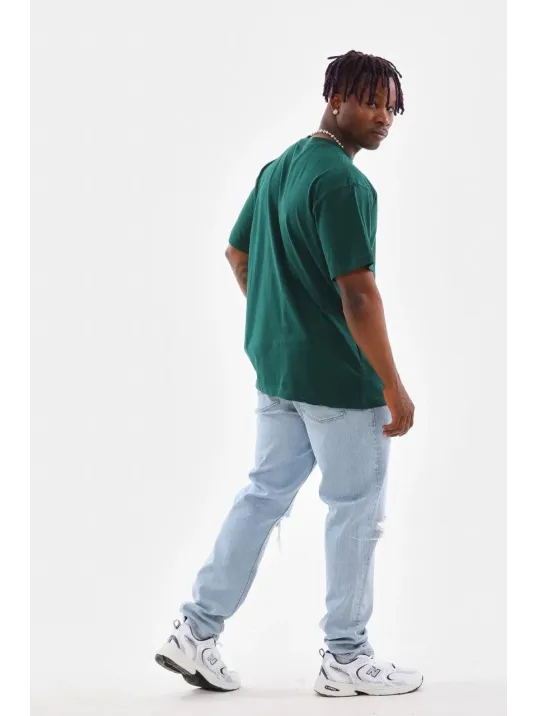 Erkek  Düz Bisiklet Yaka T-shirt - Koyu Yeşili