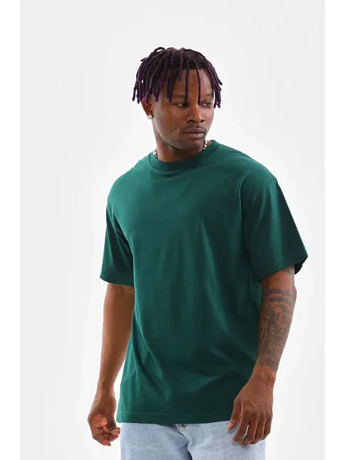 Erkek  Düz Bisiklet Yaka T-shirt - Koyu Yeşili