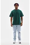 Erkek  Düz Bisiklet Yaka T-shirt - Koyu Yeşili