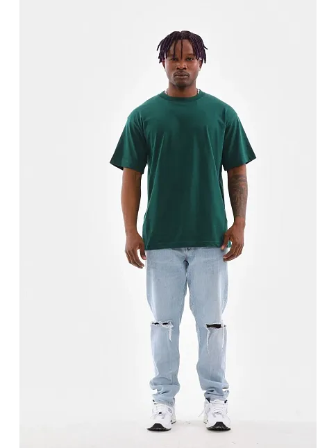 Erkek  Düz Bisiklet Yaka T-shirt - Koyu Yeşili