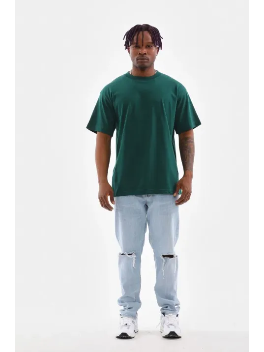 Erkek  Düz Bisiklet Yaka T-shirt - Koyu Yeşili