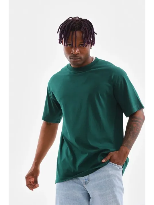 Erkek  Düz Bisiklet Yaka T-shirt - Koyu Yeşili