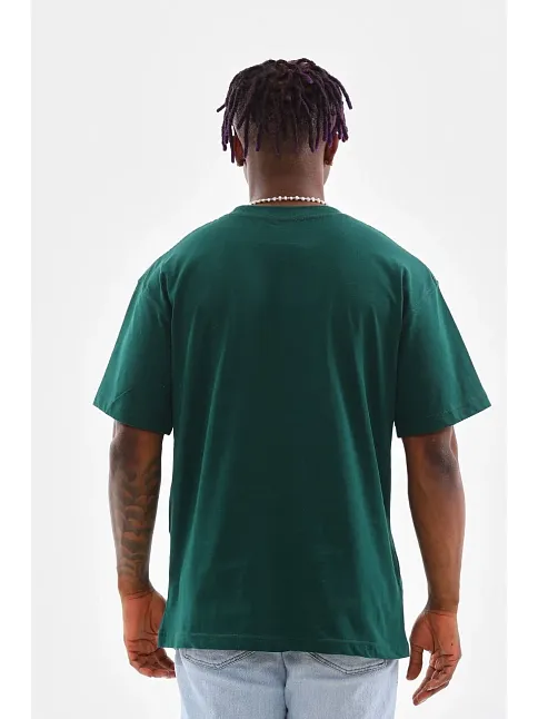 Erkek  Düz Bisiklet Yaka T-shirt - Koyu Yeşili