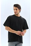 Unisex Oversize Düz Bisiklet Yaka T-shirt - Siyah