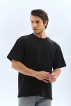 Unisex Oversize Düz Bisiklet Yaka T-shirt - Siyah