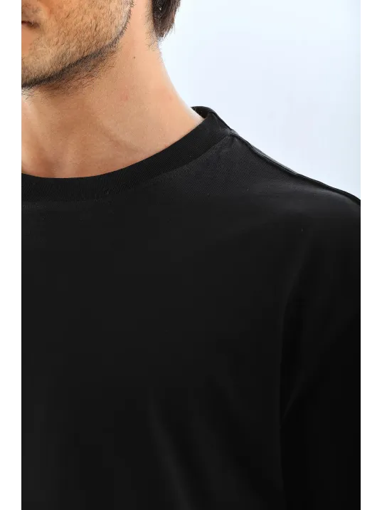 Unisex Oversize Düz Bisiklet Yaka T-shirt - Siyah