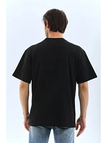 Unisex Oversize Düz Bisiklet Yaka T-shirt - Siyah
