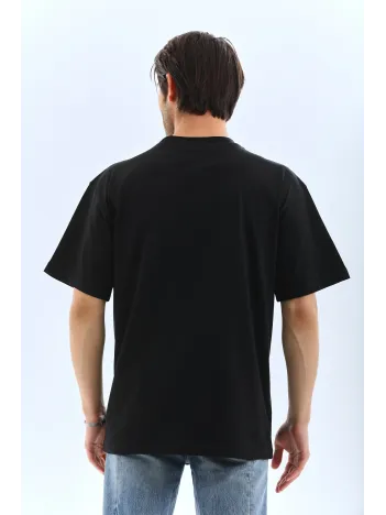 Unisex Oversize Düz Bisiklet Yaka T-shirt - Siyah