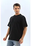 Unisex Oversize Düz Bisiklet Yaka T-shirt - Siyah
