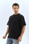 Unisex Oversize Düz Bisiklet Yaka T-shirt - Siyah