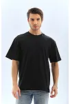 Unisex Oversize Düz Bisiklet Yaka T-shirt - Siyah