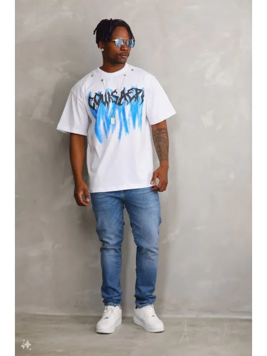 Unisex Oversize Kolye Dahil T-Shirt - Beyaz