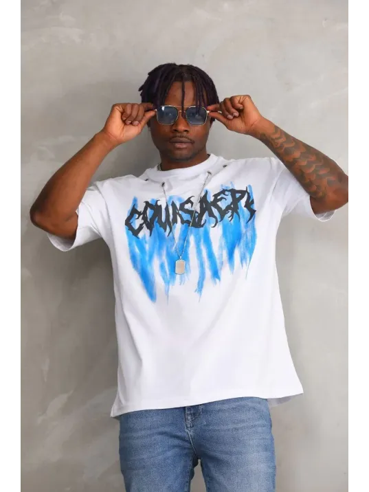 Unisex Oversize Kolye Dahil T-Shirt - Beyaz