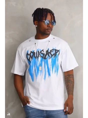 Unisex Oversize Kolye Dahil T-Shirt - Beyaz