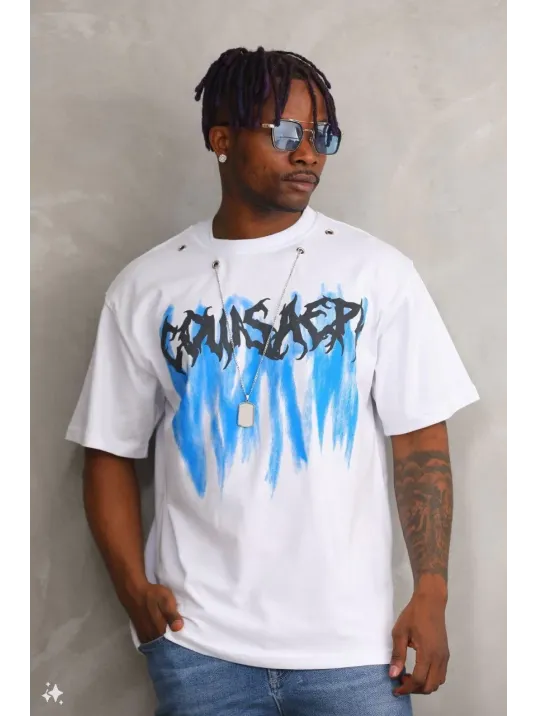 Unisex Oversize Kolye Dahil T-Shirt - Beyaz