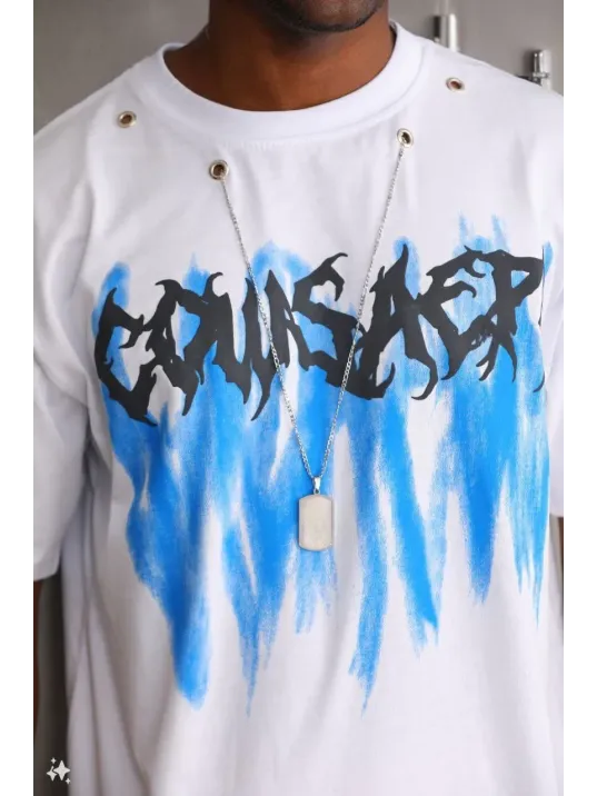 Unisex Oversize Kolye Dahil T-Shirt - Beyaz Unisex Oversize Kolye Dahil T-Shirt - Beyaz