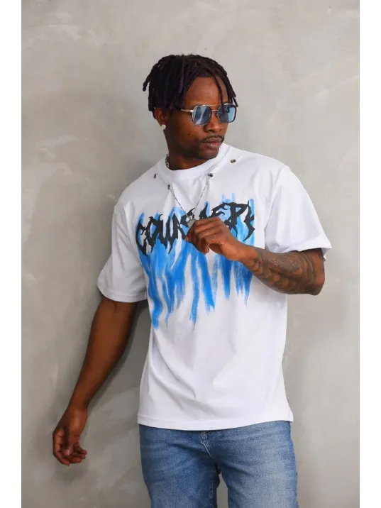 Unisex Oversize Kolye Dahil T-Shirt - Beyaz