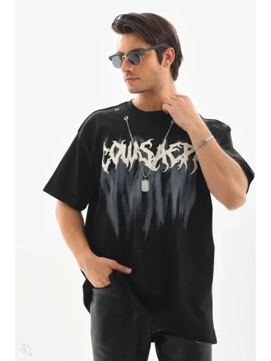 Unisex Oversize Kolye Dahil T-Shirt - Siyah Unisex Oversize Kolye Dahil T-Shirt - Siyah