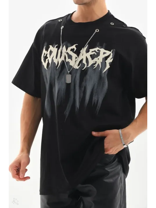 Unisex Oversize Kolye Dahil T-Shirt - Siyah Unisex Oversize Kolye Dahil T-Shirt - Siyah