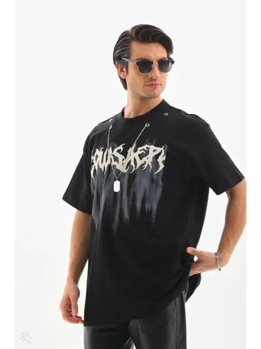 Unisex Oversize Kolye Dahil T-Shirt - Siyah Unisex Oversize Kolye Dahil T-Shirt - Siyah