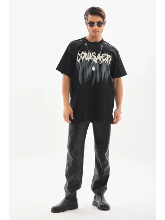 Unisex Oversize Kolye Dahil T-Shirt - Siyah Unisex Oversize Kolye Dahil T-Shirt - Siyah