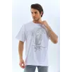 Unisex Oversize Taşlı Bisiklet Yaka T-Shirt - Beyaz Unisex Oversize Taşlı Bisiklet Yaka T-Shirt - Beyaz