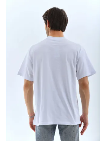 Unisex Oversize Taşlı Bisiklet Yaka T-Shirt - Beyaz