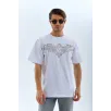 Unisex Oversize Taşlı Bisiklet Yaka T-Shirt - Beyaz Unisex Oversize Taşlı Bisiklet Yaka T-Shirt - Beyaz