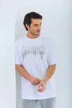 Unisex Oversize Taşlı Bisiklet Yaka T-shirt - Beyaz