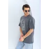 Unisex Oversize Taşlı Bisiklet Yaka T-Shirt - Füme Unisex Oversize Taşlı Bisiklet Yaka T-Shirt - Füme