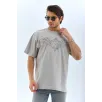 Unisex Oversize Taşlı Bisiklet Yaka T-Shirt - Gri Unisex Oversize Taşlı Bisiklet Yaka T-Shirt - Gri