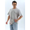 Unisex Oversize Taşlı Bisiklet Yaka T-Shirt - Gri Unisex Oversize Taşlı Bisiklet Yaka T-Shirt - Gri