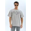 Unisex Oversize Taşlı Bisiklet Yaka T-Shirt - Gri Unisex Oversize Taşlı Bisiklet Yaka T-Shirt - Gri
