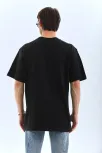 Unisex Oversize Taşlı Bisiklet Yaka T-shirt - Siyah
