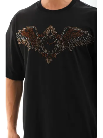 Unisex Oversize Taşlı Bisiklet Yaka T-Shirt - Siyah Unisex Oversize Taşlı Bisiklet Yaka T-Shirt - Siyah