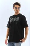 Unisex Oversize Taşlı Bisiklet Yaka T-shirt - Siyah Unisex Oversize Taşlı Bisiklet Yaka T-shirt - Siyah