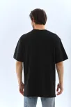 Unisex Oversize Taşlı Bisiklet Yaka T-shirt - Siyah Unisex Oversize Taşlı Bisiklet Yaka T-shirt - Siyah
