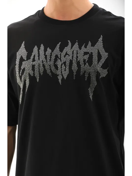 Unisex Oversize Taşlı Bisiklet Yaka T-Shirt - Siyah Unisex Oversize Taşlı Bisiklet Yaka T-Shirt - Siyah