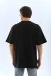 Unisex Oversize Taşlı Bisiklet Yaka T-shirt - Siyah