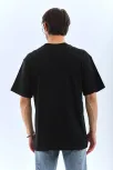 Unisex Oversize Taşlı Bisiklet Yaka T-shirt - Siyah Unisex Oversize Taşlı Bisiklet Yaka T-shirt - Siyah