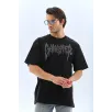 Unisex Oversize Taşlı Bisiklet Yaka T-Shirt - Siyah Unisex Oversize Taşlı Bisiklet Yaka T-Shirt - Siyah