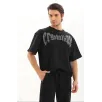 Unisex Oversize Taşlı T-Shirt - Siyah Unisex Oversize Taşlı T-Shirt - Siyah