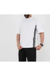 Unisex Oversize Yanları Şeritli T-shirt - Beyaz
