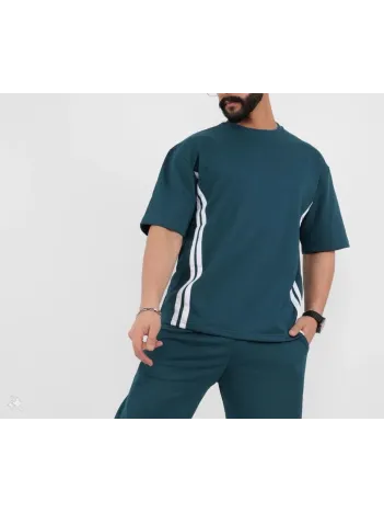 Unisex Oversize Yanları Şeritli T-Shirt - Cam Göbeği