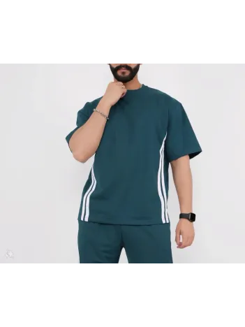 Unisex Oversize Yanları Şeritli T-Shirt - Cam Göbeği Unisex Oversize Yanları Şeritli T-Shirt - Cam Göbeği