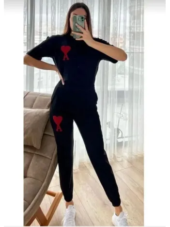 Unisex Paçası Lastikli Eşofman Altlı Takım - Siyah